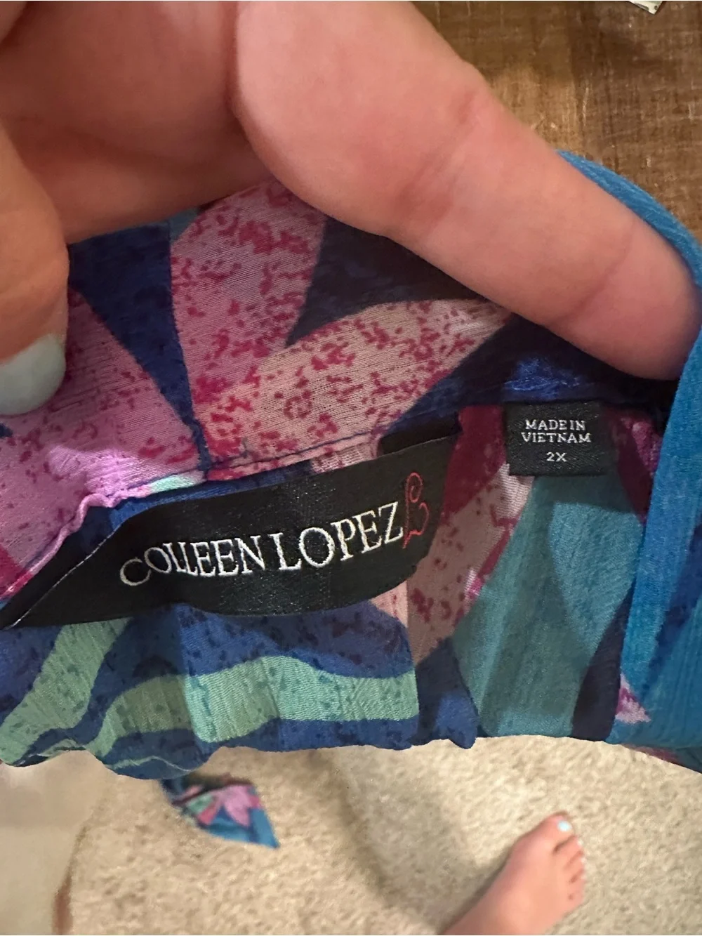Colleen Lopez Teal, Navy & Pink Leaf Tie-Front Swim Coverup